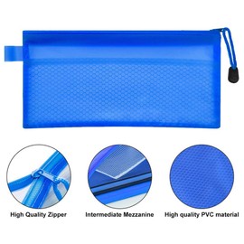 TIMESETL Pack of 16 Pencil Bags Zip File Bags A6 23.5 x 11.5 cm Waterproof Plastic Double Layer for Pen Bag Cosmetic Travel Accessories Storage Bag