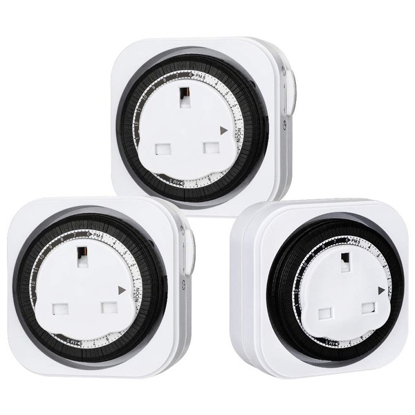 DEWENWILS Mechanical Indoor Timer Socket Switch,24 Hour Programmable Energy Saving Light Timer for Home Security, Christmas Light, Home Appliances, 13A/3120W, CE Listed (3 Pack)