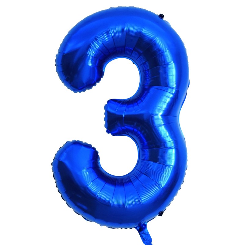40 Inch Dark Blue Foil Number Balloons, Large 3 Number