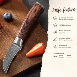 Wakoli EDIB Peeling Knife, 2.7-Inch VG10 Damascus Steel Blade Kitchen Knife