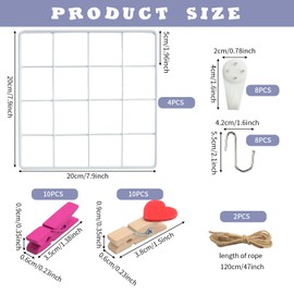 Roellgs 4 Piece 20×20cm Wall Grid (with Accessories) Grid Pin Board Photo Grid, Memo Board and Photo Wall, Decorative Metal Grid for Office, Kitchen, Room and More. (White)