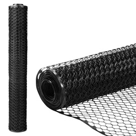 Plastic Hex Chicken Wire Mesh Garden Fence Roll (2' x 25' - Black) - Versatile Poultry Netting and Garden Fence for Temporary or Semi-Permanent Enclosures, Deer Fencing, and Construction Barriers