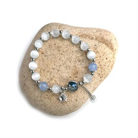 BENIFILE Moon Stone Bracelets, Stretch Star Butterfly Heart Flower Bell Charm Bracelet for Women, Opal Glaze Crystal Beads Bracelets Birthday Jewelry Gifts (Starry Sea)