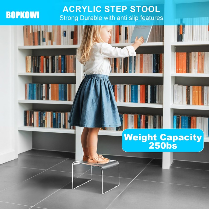 BOPKOWI Acrylic Step Stool,Acrylic Stool,Acrylic Small Step Stool,Clear Foot Stool,Clear