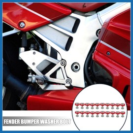 A ABSOPRO 20 Pcs Car Motorcycle Red M6 Fender Bumper Washer Bolt Nuts Kit Aluminum Alloy Engine Bay Fastener Item Replacement