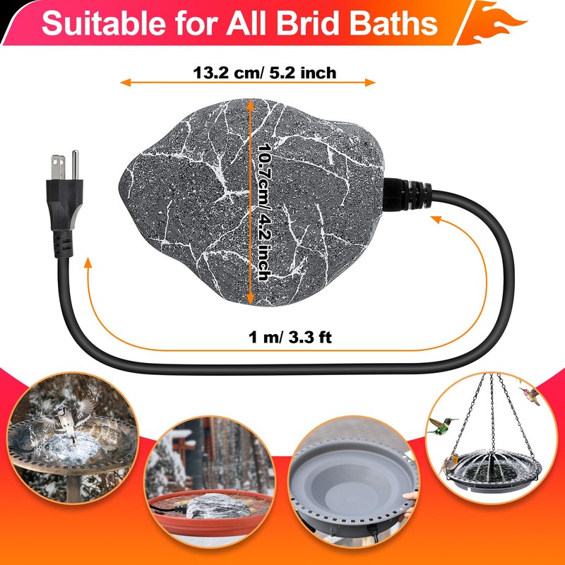 Saillong Bird Bath Deicer Heated Rock, 80W Submersible Utility Decorative