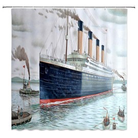 Nautical Decor Shower Curtain Retro Classic Titanic Ship Ocean Scenery Watercolor Art Bathroom Curtain Set Polyester Fabric Hook 80 X 70 Inch