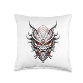 Scary Yokai Oni Mask Japanese Anime Warrior Throw Pillow