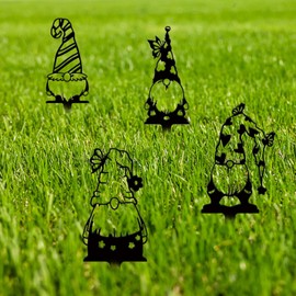 SUPERDANT 4PCS Gnome Garden Decor Black Gnomes Silhouette Outdoor Decor Funny Metal Garden Stakes Decorative Metal Yard Art Outdoor Gnomes Statue for Yard Lawn Patio Gift for Gardeners