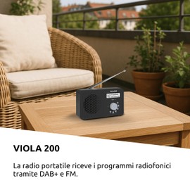 TechniSat VIOLA 200 - Radio portatile DAB+/FM (con display LCD, antenna telescopica, memoria preferiti, presa per cuffie, alimentazione a rete e a batteria, altoparlante mono, RDS, PLL) nero