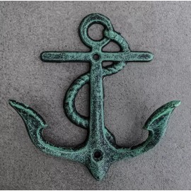 Ebros Gift Pack of 2 Cast Iron Rustic Verdigris Sailor Ocean Ship Anchor Double Wall Hooks