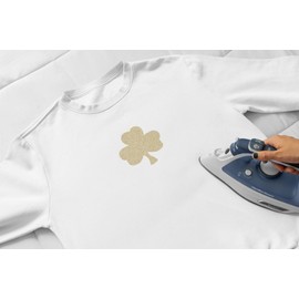 Shamrock Iron On Decal, Graphic Clover Vinyl Patch TShirt Transfer, DIY Craft, No Sew, Iron-On Most Items with Home Iron in 5 Min (Green Glitter)