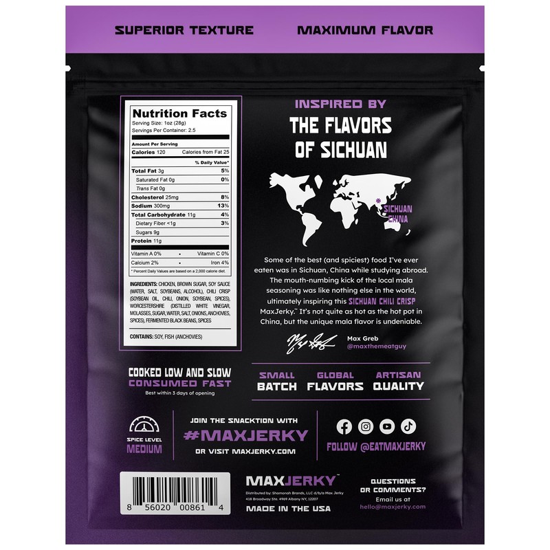 MaxJerky Sichuan Chili Crisp Chicken Jerky, 27.5 Grams of Protein,