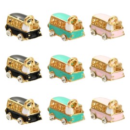 DanLingJewelry 15pcs 3 Colors Alloy Enamel Bus Charms Mini Bus Charms with Crystal Rhinestone Dainty Dangle Charms for Jewelry Making