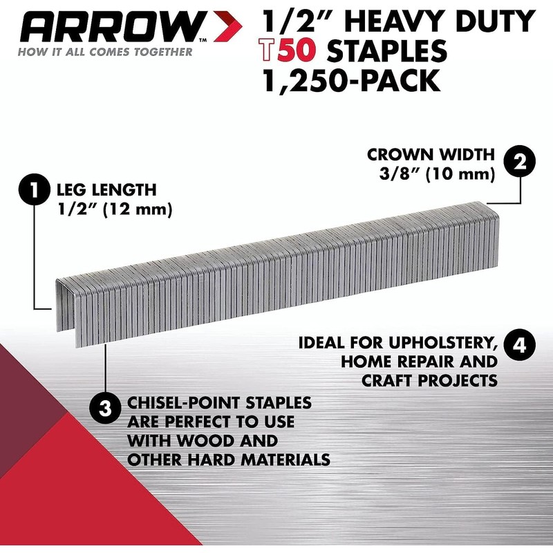 Arrow 508 Heavy Duty T50 1/2-Inch Leg Length, 3/8-Inch Crown,
