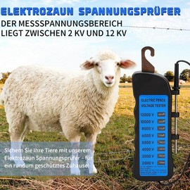 Electric Fence Voltage Tester, 12KV Digital Electric Fence Tester, Handheld Electric Fence Fault Finder, Farm Troubleshooting with 8 Neon Indicator Lights (2KV-12KV)