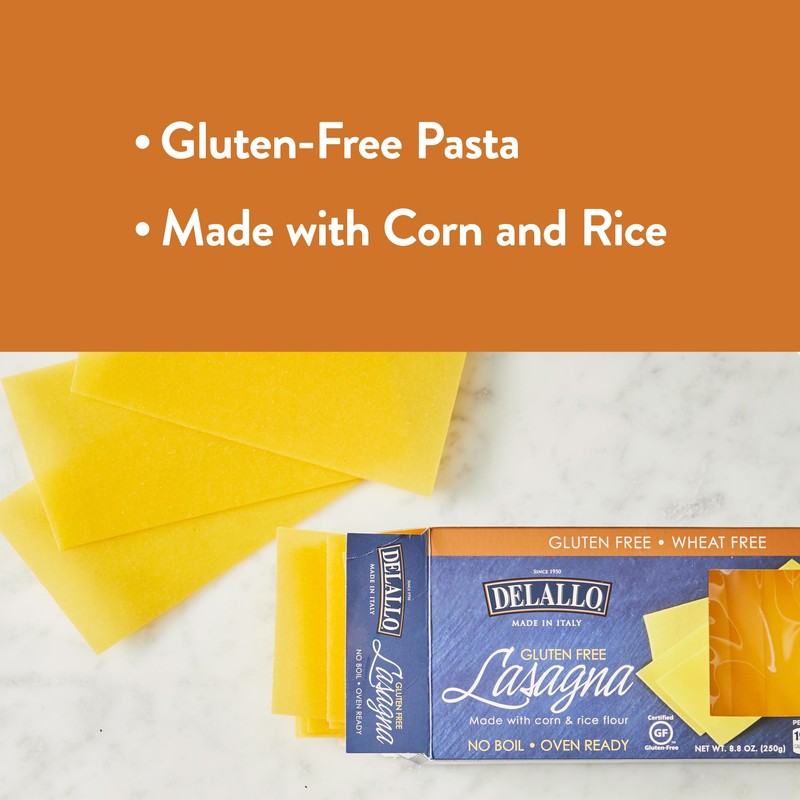 DeLallo Gluten Free Lasagna Noodle Sheets, 8.8 Ounce Box, (6