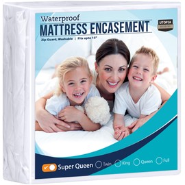 Utopia Bedding Zippered Mattress Encasement Super Queen - 100% Waterproof and Bed Bug Proof Mattress Protector - Absorbent, Six-Sided Mattress Cover