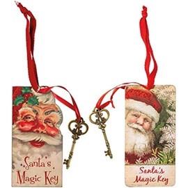 Santa's Magic Keys Christmas Ornament, Stocking Stuffers for Kids, Hanging Tree Decorations by Christmas Market Ornaments 6" - Bundle of 2 Wood Pieces