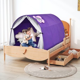 Costzon Kids Dream Bed Tent, Portable Baby Playhouse Privacy Space Twin Sleeping w/Double Net Curtain, Princess Tent w/Inner Pocket & Carrying Bag, Children Play Tent for Girls (Purple)