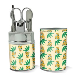 Lemony Lemonade Glasses Pattern Stainless Steel Manicure Pedicure Grooming Beauty Care Travel Kit