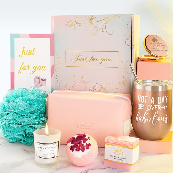 Birthday Gifts For Women, Relaxing Spa Box Basket Gifts for Her Mom Sister Best Friend Wife, Unique Gift Ideas Insulated Tumbler Scented Candle Bath Set Gift Ideas For Women Who Have Everything