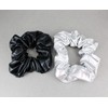 Silver Black pack 2 lamé lame shiny fabric stretch ponytail