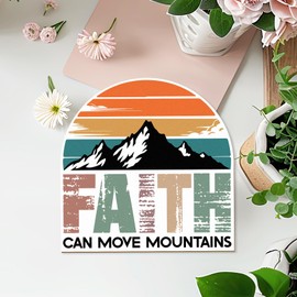 MOTERMATE Christian Mountain Sign Decor, Faith Can Move Mountains Front Porch Door Decor, Mountain Bible Verses Faith Inspirational Wall Hanging Decor, Christian Faith Based Gifts for Women, 12x12Inch