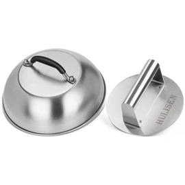 HULISEN Cheese Melting Dome & Smashed Burger Press, 9 Inch Heavy Duty Round Basting Cover with Stainless Steel Burger Smasher, Griddle Accessories Kit for Flat Top Grill Cooking Indoor/Outdoor