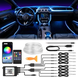 SS VISION Interior Car LED Strip Lights 400 inches Fiber Optic tubing USB Powered RGB 8 in 1 Car Neon with Wireless APP and Remote Control, Ambient Lighting Kits 16 Million Colors,Sync to Music