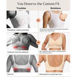 Popilush Pink Wireless Bras for Women Comfort Bralettes Support Push Up Full Coverage Soft Seamless Bra Everyday Bras Lightly