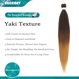 20 Inch Pre Stretched Braiding Hair，6 Packs Soft Yaki Texture EZ Braid for Box Braids Hot Water Setting Synthetic Fiber Hair Extensions（1B/30/27#）