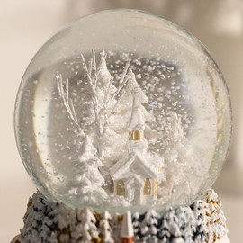 Ashfield & Harkness Winterland Church Decorative Snow Globe with Wind Up Music Box and LED Battery Operated Light