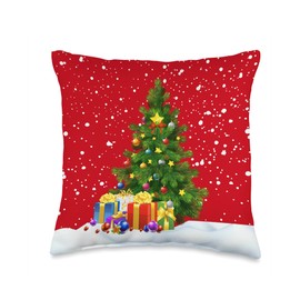Snowing on Christmas Eve setting for snow lovers Snowing Tree with Christmas Star Snowy Xmas Throw Pillow, 16x16, Multicolor