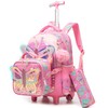 HTgroce Rolling Backpack for Kids Butterfly Roller Backpack for Girl