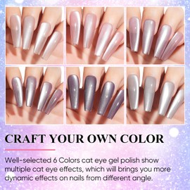 AIMEILI Gel Nail Polish Soak Off U V LED Hema Free Cat Eye Gel Polish Colors for Nail Art DIY Gel Nail 6 x 8 ML-Kit Set 59