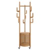 Solid Wood Coat Rack - Rolling Clothes Rack with Rattan