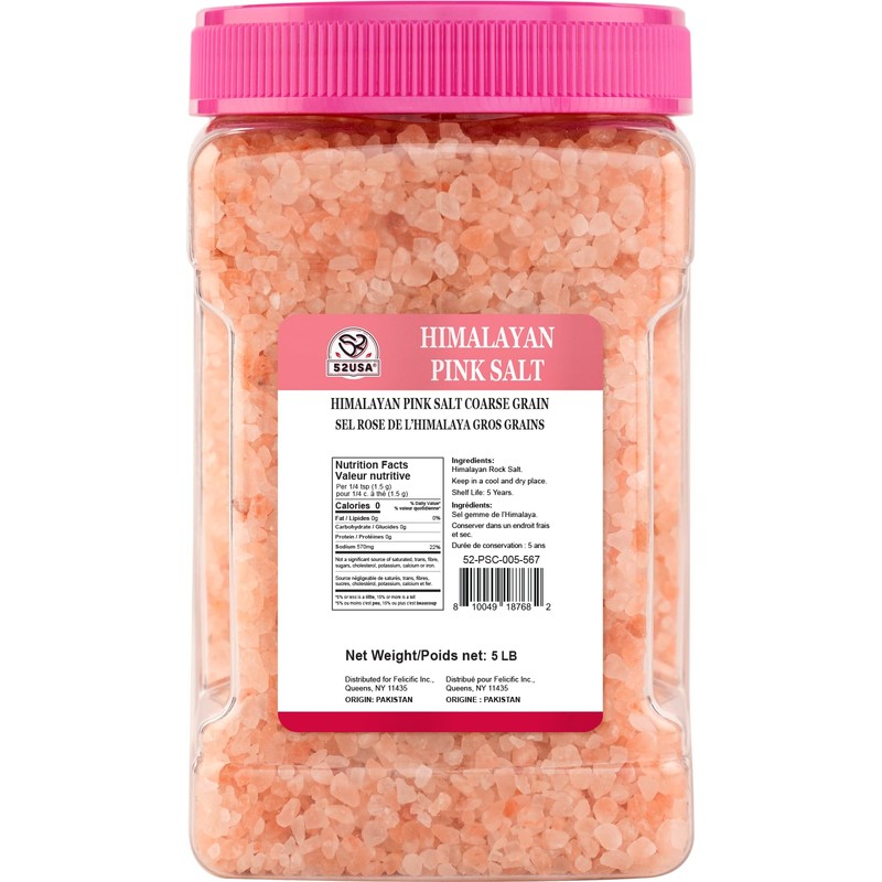52USA Himalayan Pink Salt for Grinder Refill, 80oz (5 Pound),
