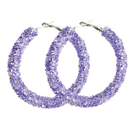 Bohemian Sparkle Resin Rhinestone Wrapped Big Hoop Dangle Earrings Circle Jewelry for Women-Purple