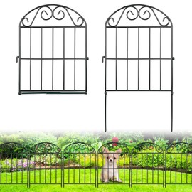 ADAVIN 10 Panels Collapsible Garden Fence Animal Barrier Fence,11ft(L) x 24in(H) Black Rustproof Metal Wire Panel Border for Dogs Rabbits, Flower Edging for Landscape Patio Yard Outdoor Decor, Arched