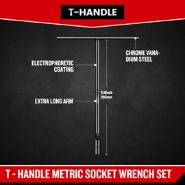 Upenjok T-Handle Wrench Socket 8mm, 6-Point T Wrench Set Metric Size, Chrome Vanadium Steel, Lug Tool Socket with Long Reach for Motorcycle Bicycle Car Repair
