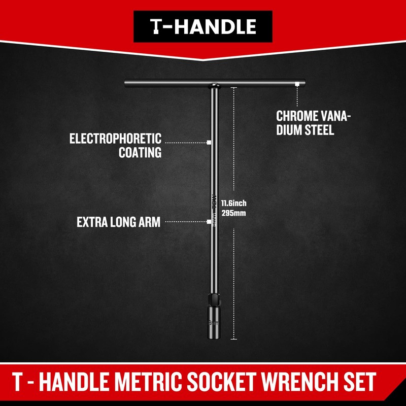Upenjok T-Handle Wrench Socket 8mm, 6-Point T Wrench Set Metric