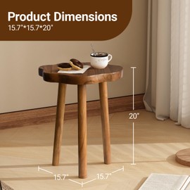 JOLLYMER Natural Teak Wood Live Edge Side Table 14.8" x 15.7" x 19.5" with Wood Legs – Rustic Side Table for Living Room, Bedroom – Sturdy Real Teak Wood End Table, Easy to Assemble