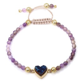 JSDDE Jewellery Women's Bracelet Partner Bracelets Made of Healing Stones Crystal Heart Friendship Bracelet Cutting Surface Adjustable Pearl Bracelet Bangle for Women, Stone Copper, Crystal