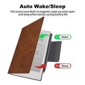 LaoShuSheng Magnetic Case for 7.3" Remarkable Paper Pro Move Tablet 2025 | Slim Lightweight PU Leather | Book Folio Cover | with Pen Clasp | Smart Auto Sleep/Wake | (Brown)