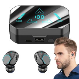 LED Display Wireless Earbuds - LED Earbuds Waterproof Sports Earphones,Digital Display Earphones with Built-in Mic and Noise Cancellation for Cycling, Driving, Traveling