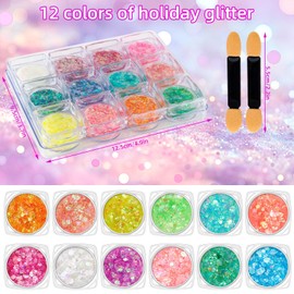 Fluorescent Glitter 12 Colours, Body Glitter, Festival Glitter, Glitter Gel for Nail Art and Body, Face, Hair, Clothing Decoration, Feminine Glitter Make-Up Sequins and Festival Accessories