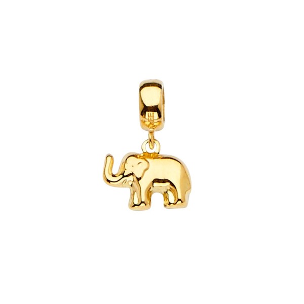 TWJC 14k REAL Yellow Gold Elephant Charm for Mix&Match Bracelet