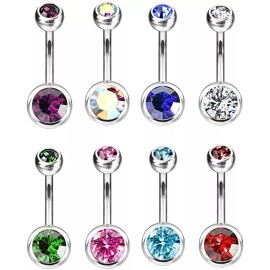 Luxe Modz Pack Of 8 14G Belly Button Ring Implant Grade Titanium Double Bezel Navel Rings