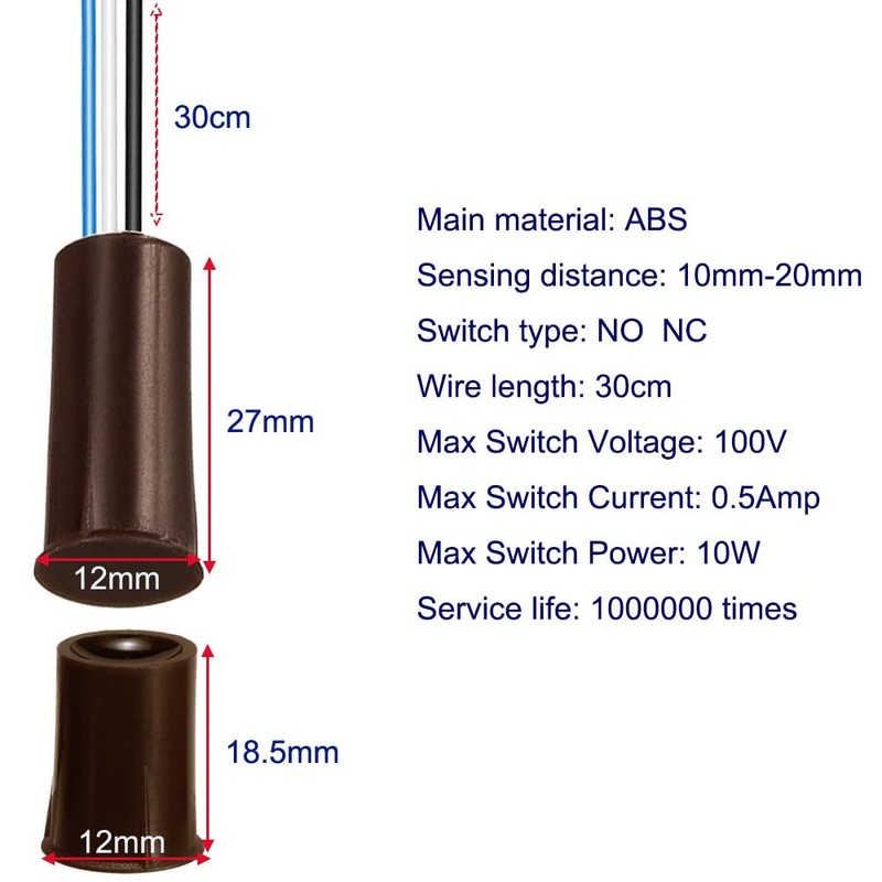 Gebildet 4 sets Brown Magnetic Switch Wiring NO/NC Recessed Door